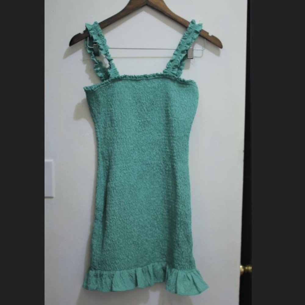 NWOT Mini Shirring Green Dress.